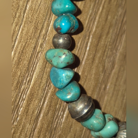 Native American Turquoise Bead Sterling Silver Necklace 19" - Picture 4 of 16